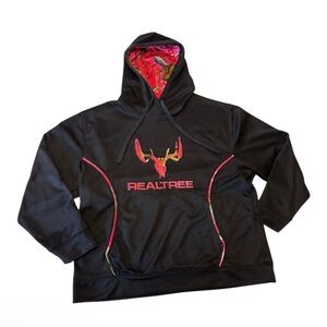 Realtree Women’s Fleece Hoodie Pullover – Black with Pink Camo Trim – XXL